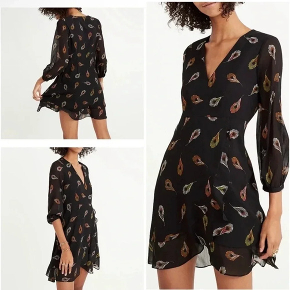 Madewell Dresses & Skirts - Madewell Black Poppy Wrap Long Sleeve Peacock Mini Dress